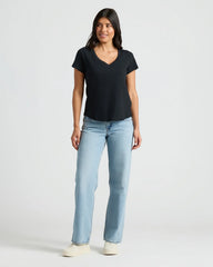 Womens Black & White Relaxed Slub V-Neck Tee 4-Pack